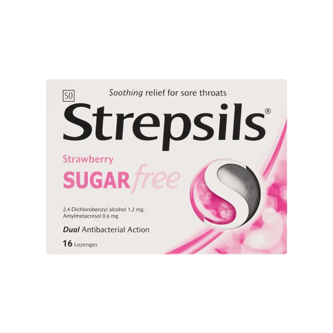 Strepsils Lozenges Strawberry Sugar Free, 16's