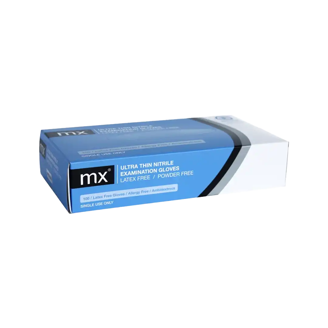 MX Ultra Thin Nitrile Gloves Powder Free Latex Free E4400, 100's Large