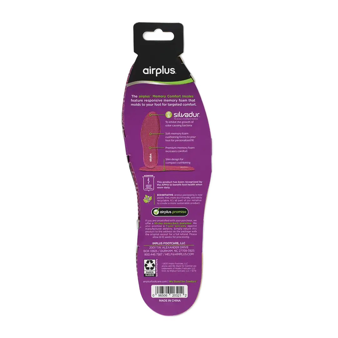 Airplus Memory Comfort Insoles Cushion Support Shoes Inserts Women, Size 5-11