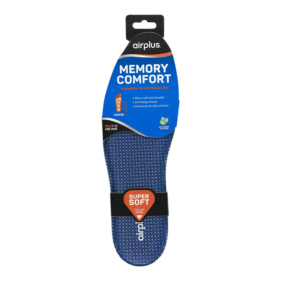 Airplus Memory Plus Comfort Insole Anti-Fatigue Foam Cushion Men's, Size 7-13