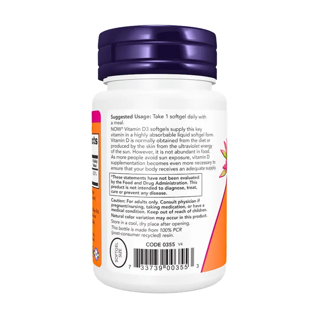NOW Foods Vitamin D-3 2000 IU Softgels, 120's