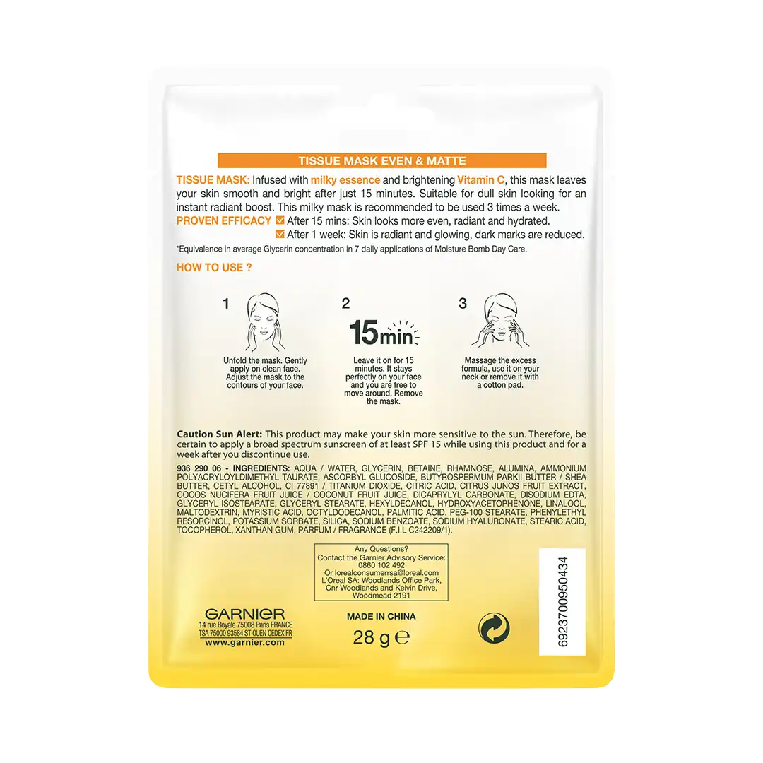 Garnier Even & Matte Tissue Mask, 28g