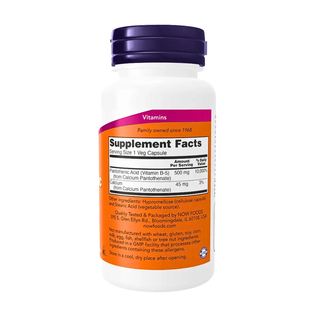 NOW Foods Pantothenic Acid 500mg Veg Capsules, 100's