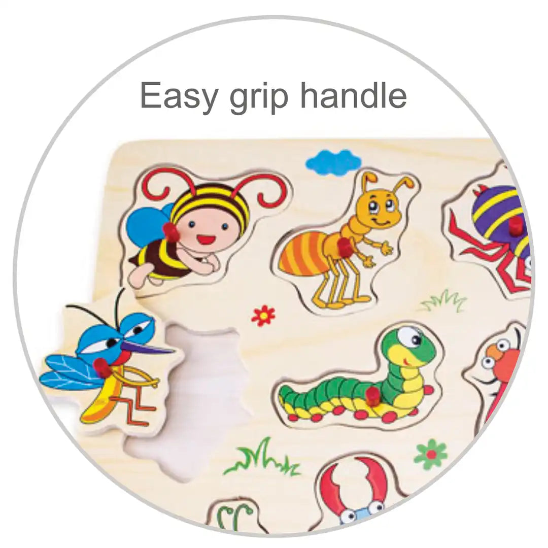 Snookums Wooden Peg Puzzles Bugs, (12 pieces)