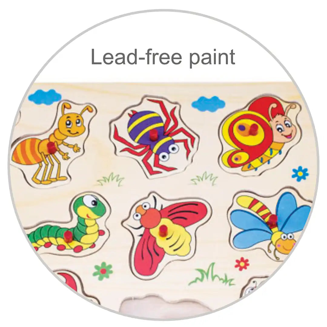 Snookums Wooden Peg Puzzles Bugs, (12 pieces)