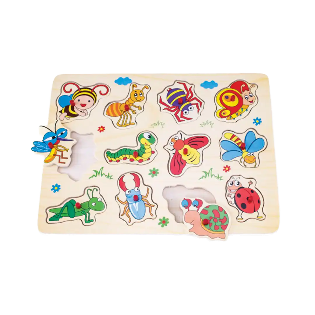 Snookums Wooden Peg Puzzles Bugs, (12 pieces)