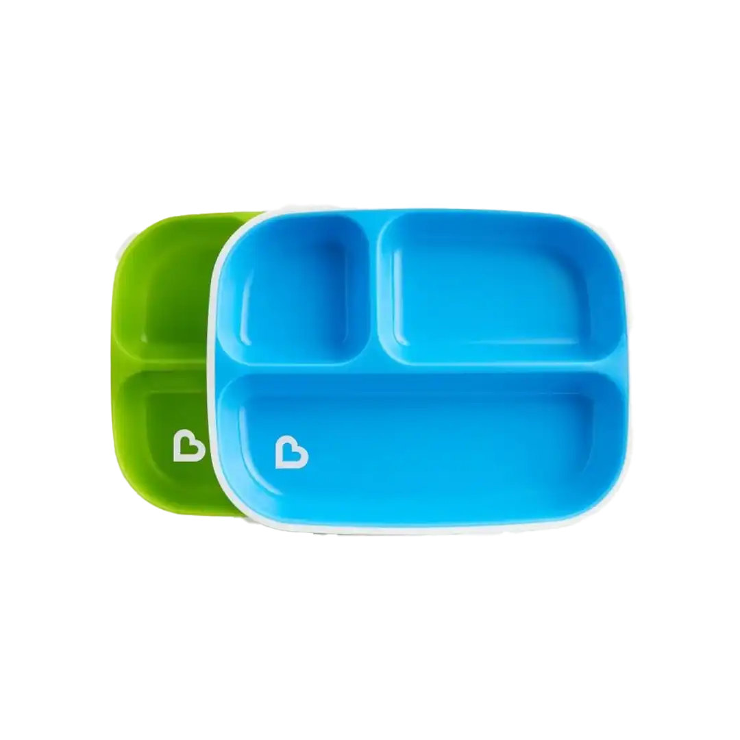 Munchkin Splash Divided Plates Blue & Green, 2 Pack