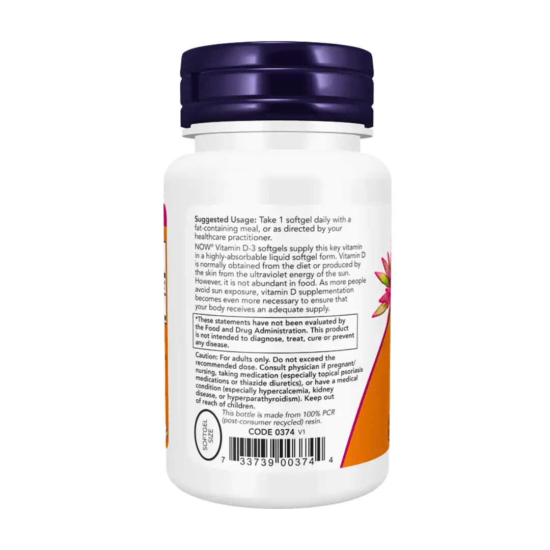 NOW Foods Vitamin D3 5000 IU Softgels, 120's