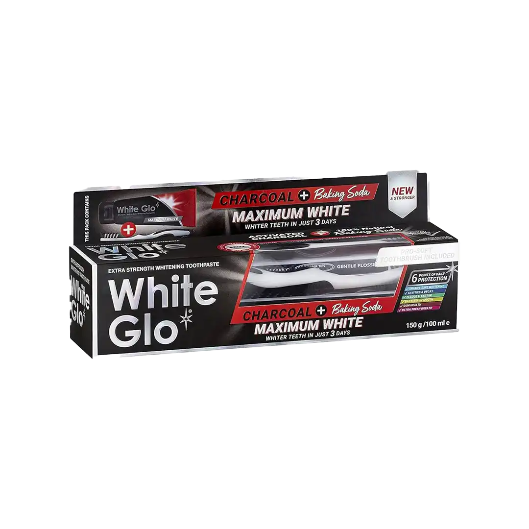 White Glo Charcoal Deep Stain Remover Toothpaste, 100ml
