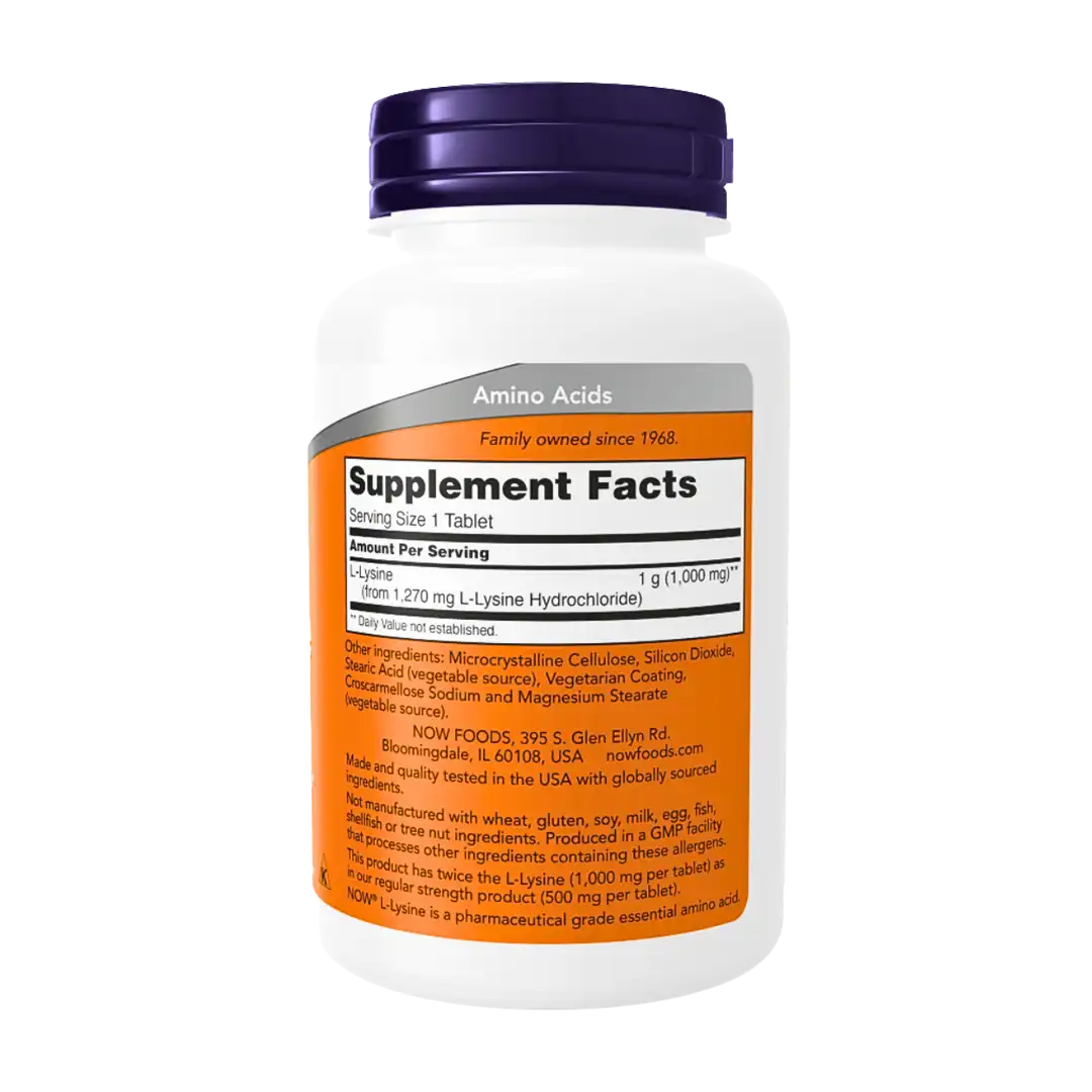 NOW Foods L-Lysine, Double Strength 1000 mg Tablets, 100's