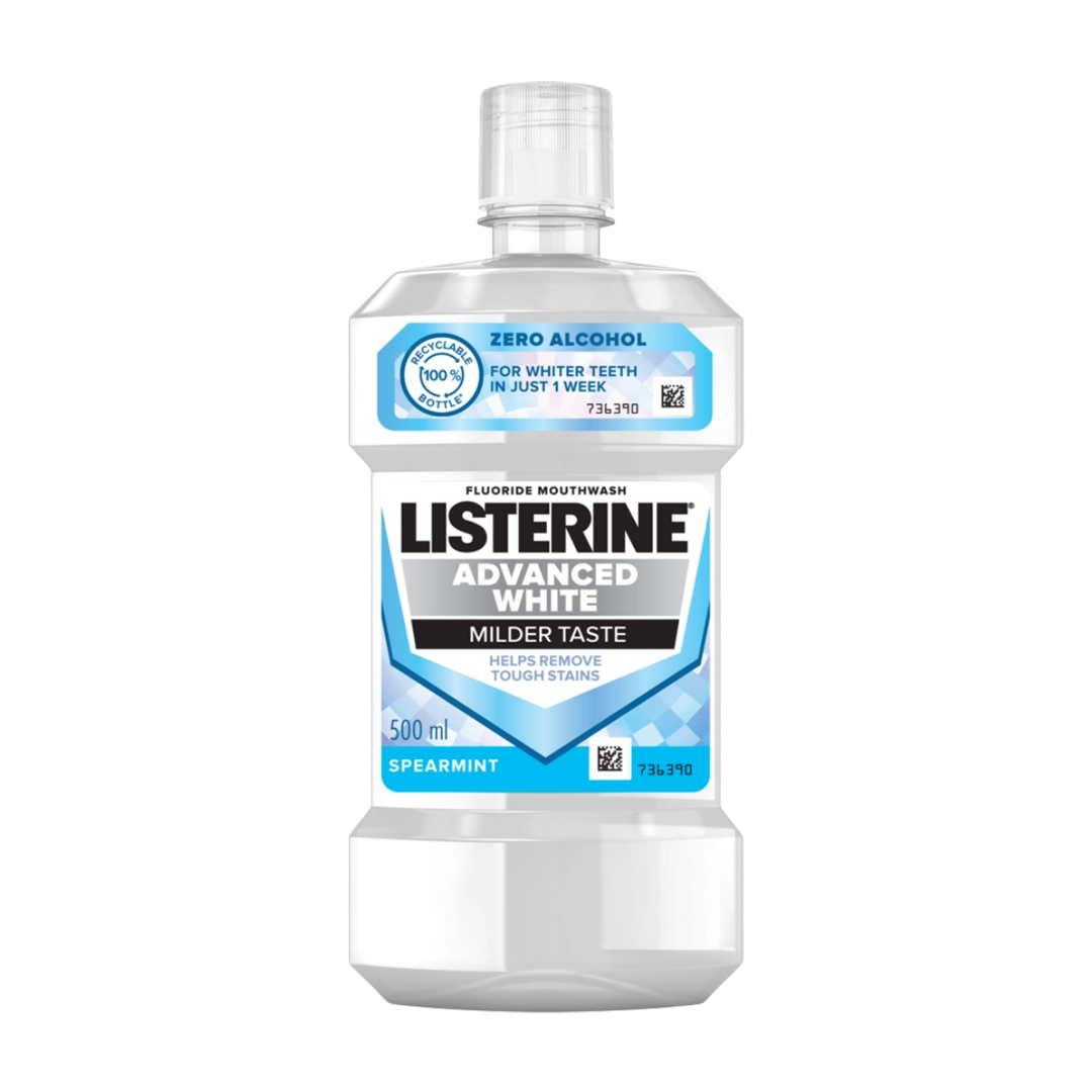 Listerine Advanced White Milder Taste Mouthwash, 500ml