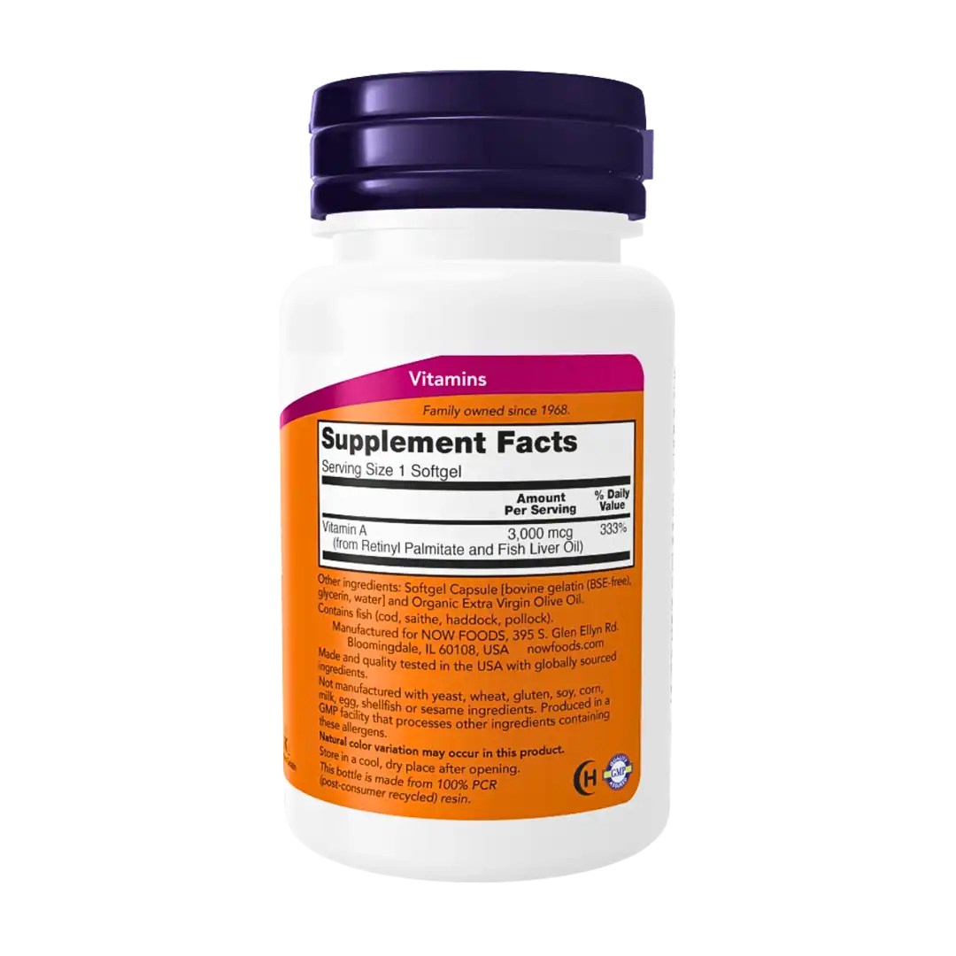 NOW Foods Vitamin A 10 000 Softgels, 100's