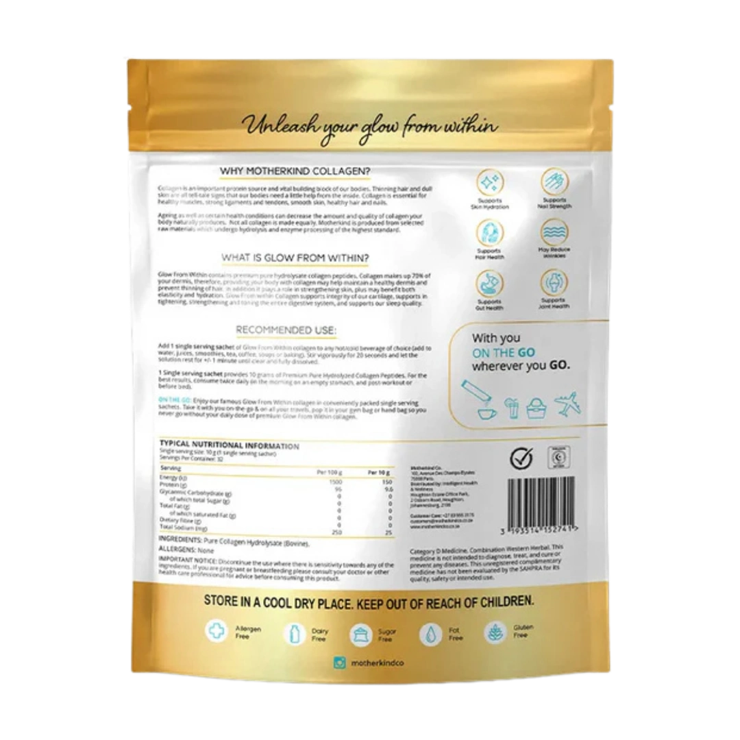 Motherkind Glow From Within Collagen Single Servings, 32 x 10g