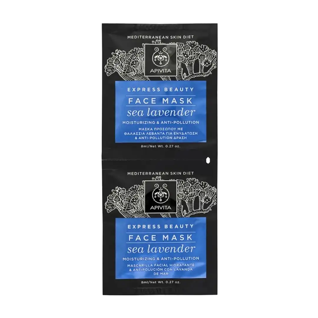 APIVITA Express Beauty Moisturising & Anti-Pollution Face Mask with Sea Lavender, 2x8ml