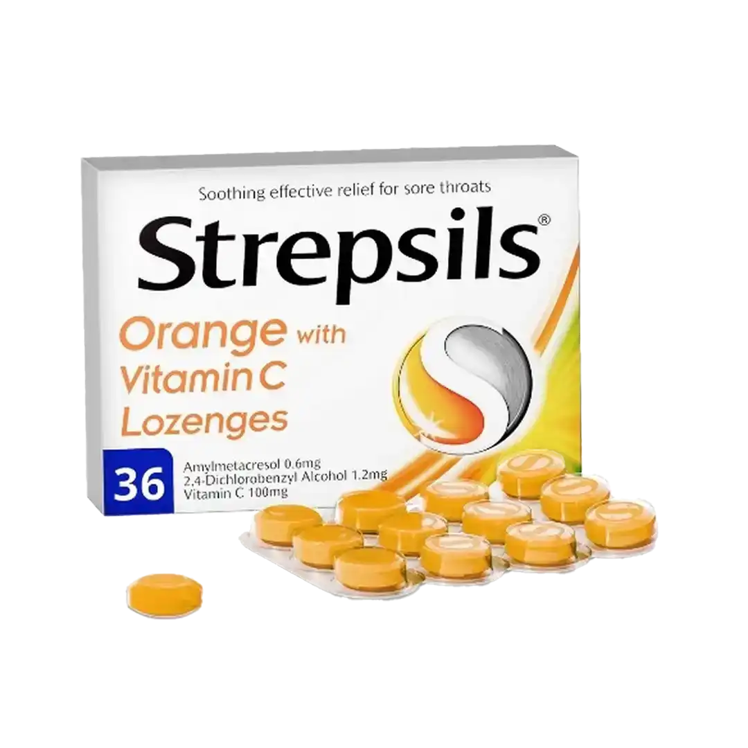 Strepsils Lozenges Orange & Vitamin C, 36's
