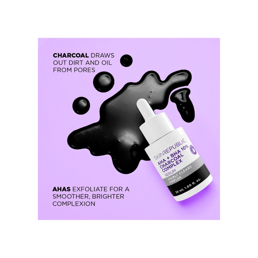 Skin Republic AHA + BHA 10% Charcoal Complex Serum, 30ml