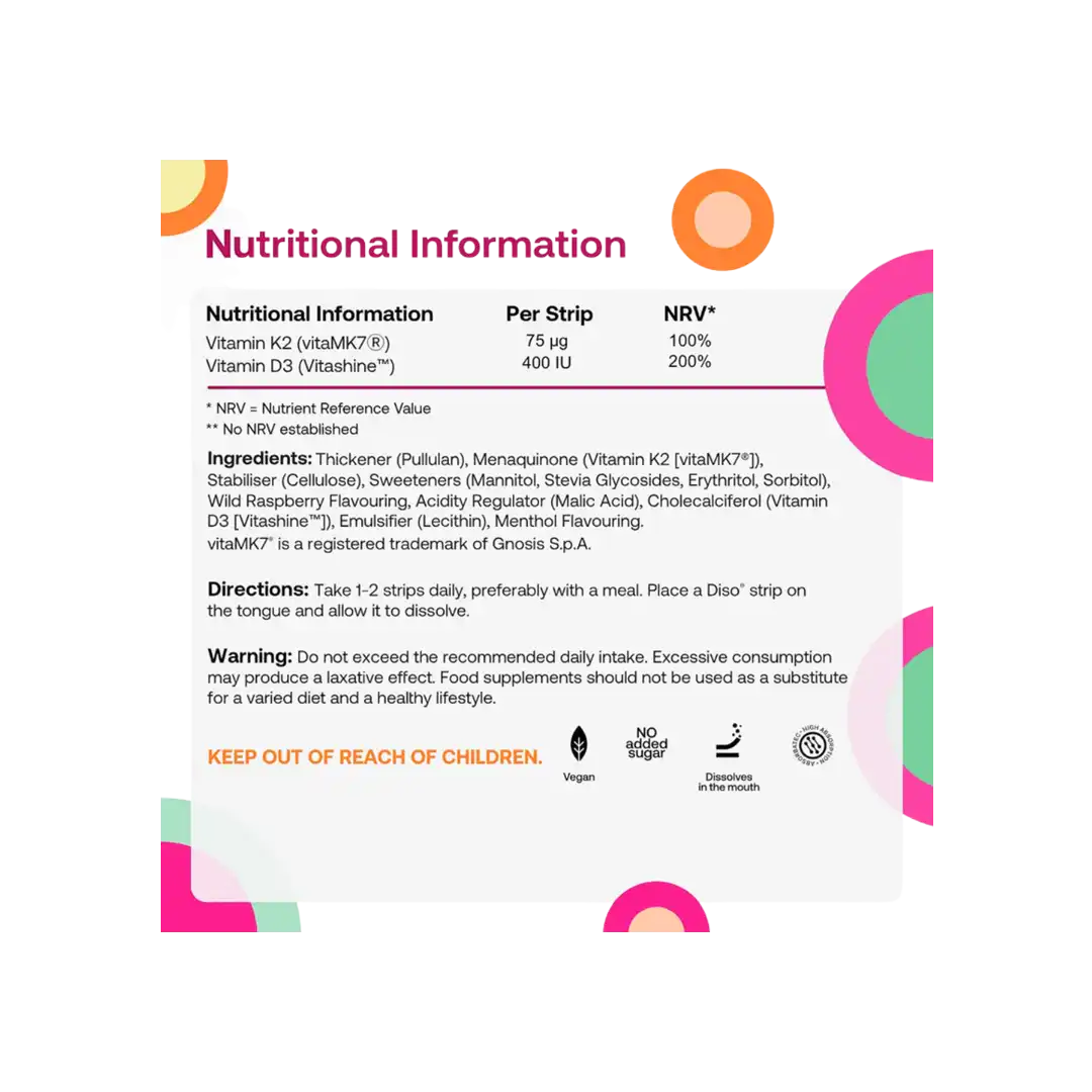 Diso D3 + K2 Vitamin Strips, 30's