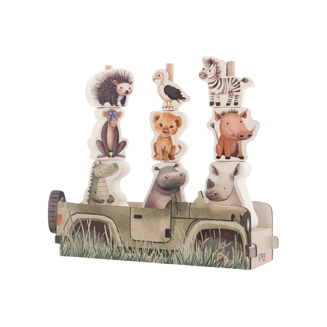 Grow Baby Wooden Animal Stacker, On Safari