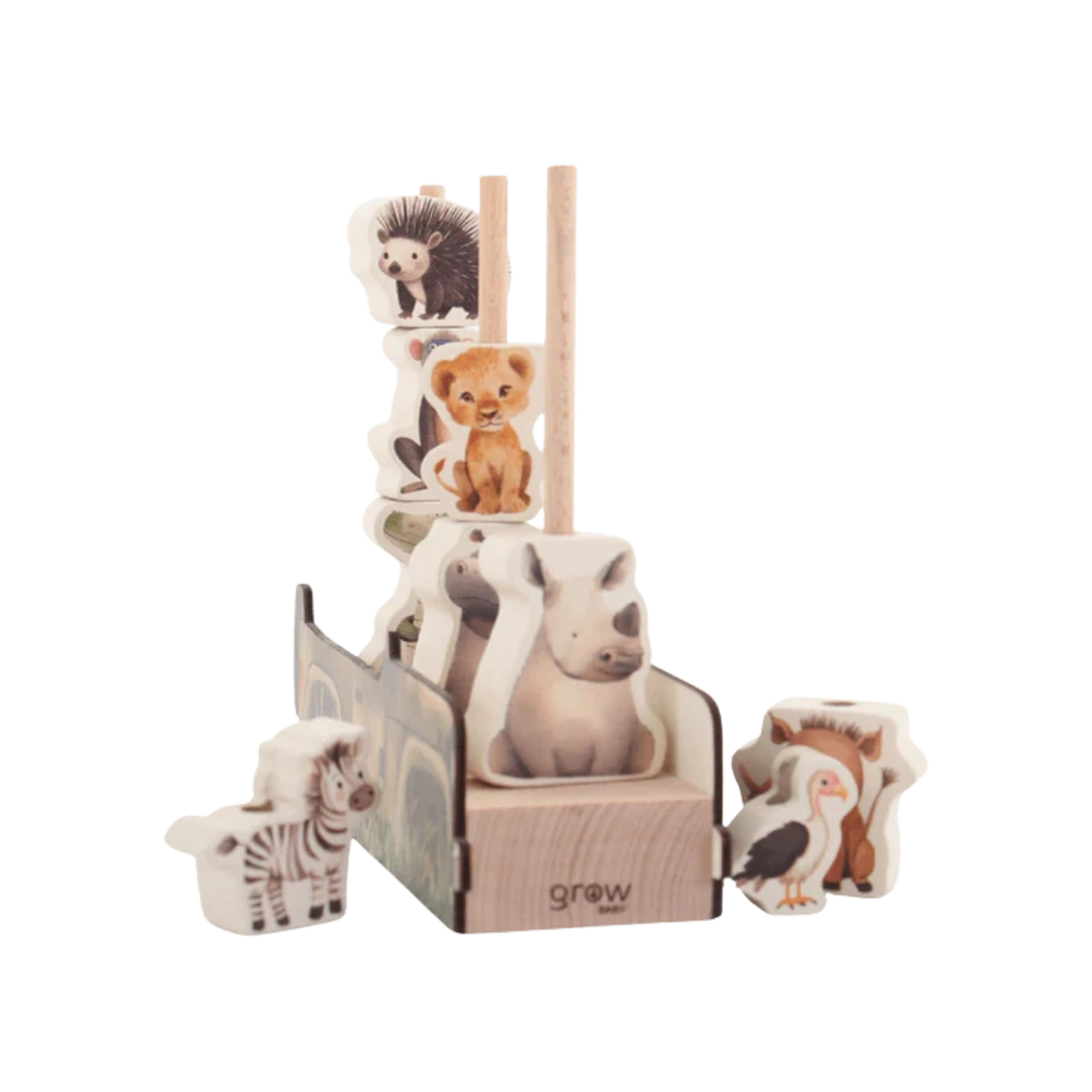 Grow Baby Wooden Animal Stacker, On Safari