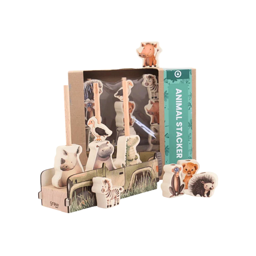 Grow Baby Wooden Animal Stacker, On Safari