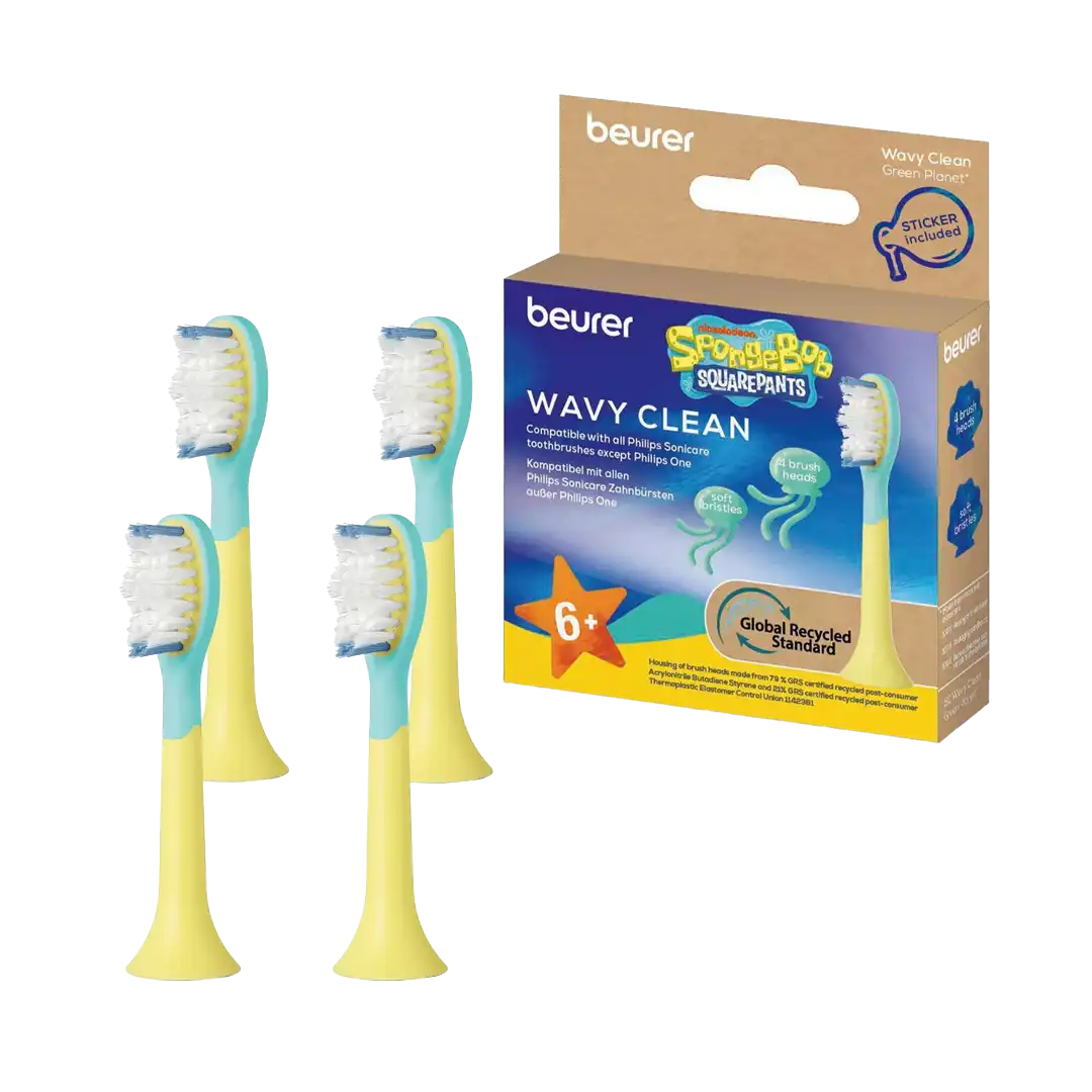 Beurer Germany SpongeBob Sonic Toothbrush Heads x4, SC 11 Wavy Clean 6+ Yrs