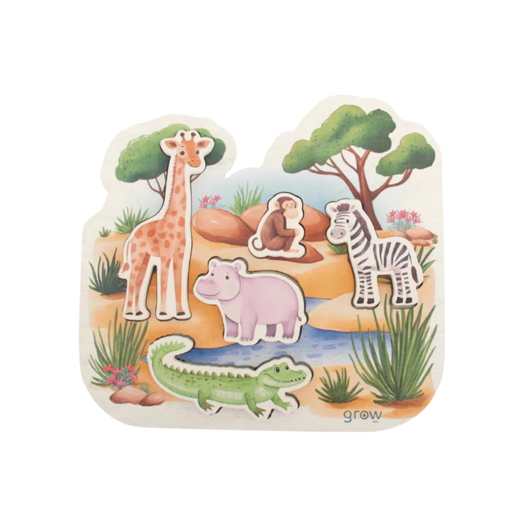 Grow Baby Wooden Chunky Puzzle Animal Watering Hole