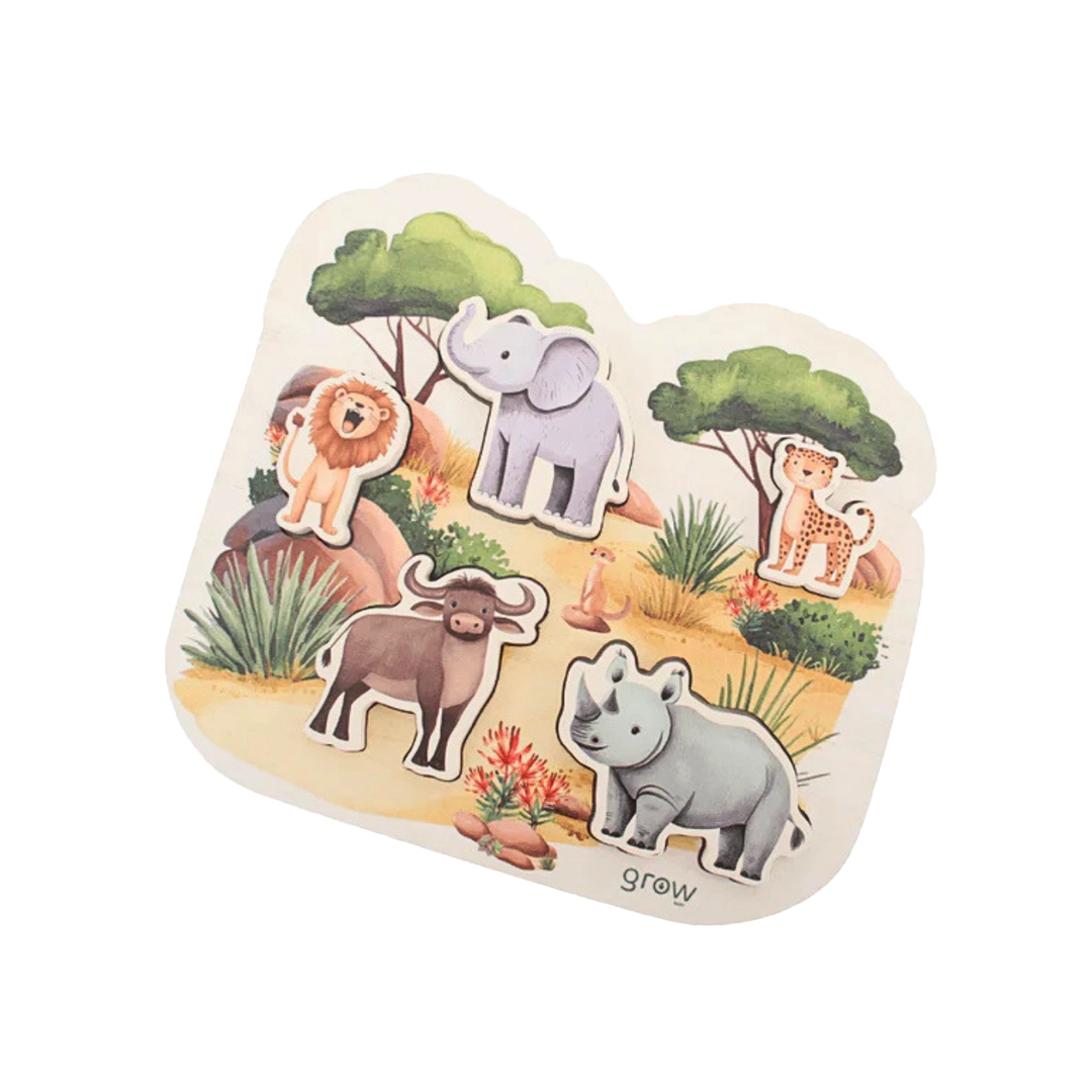 Grow Baby Wooden Puzzle Chunky Pieces, "Big Five" Animals
