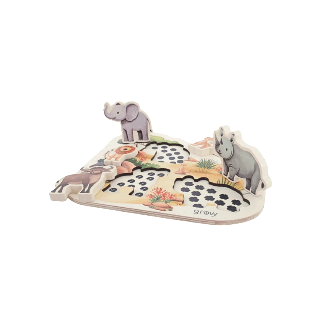 Grow Baby Wooden Puzzle Chunky Pieces, "Big Five" Animals