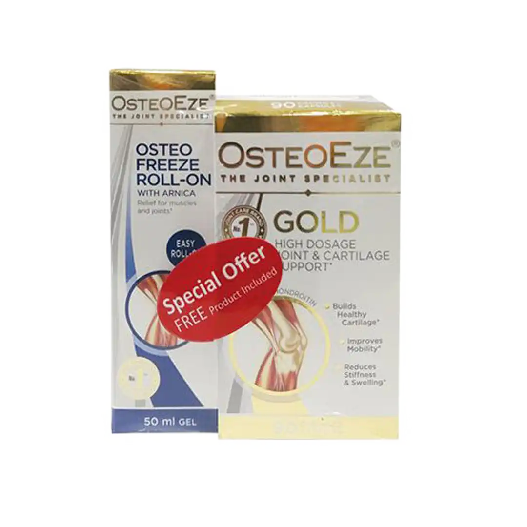 OsteoEze Gold Capsules, 90's + OsteoFreeze Roll-on 50ml Banded