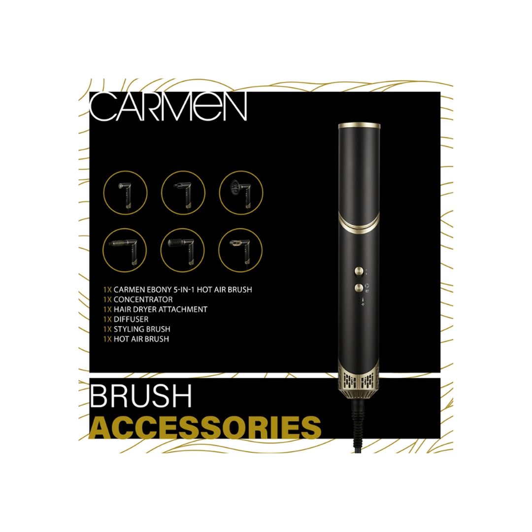 Carmen Ebony 5-in-1 Hot Air Brush Black Gold