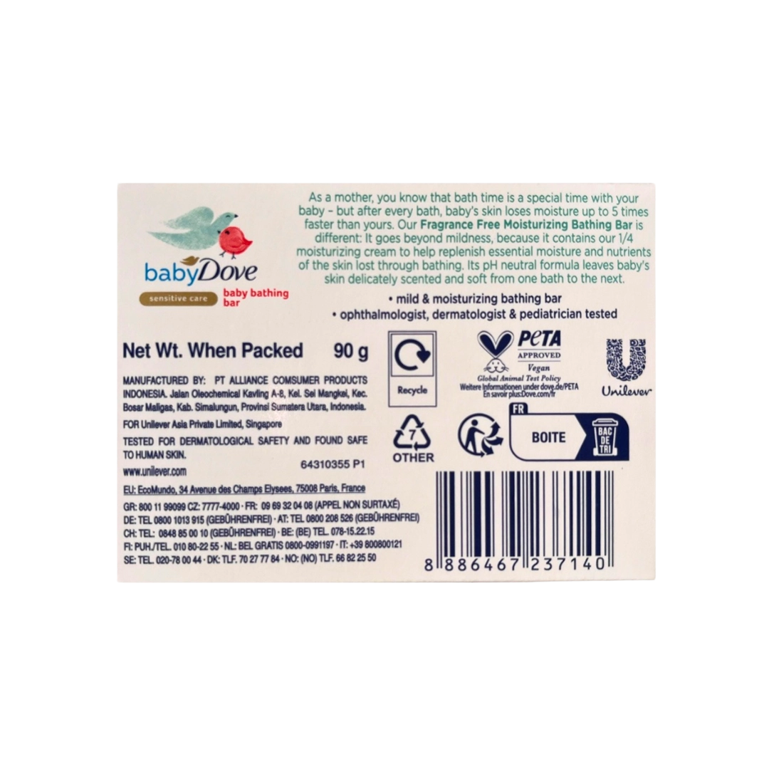 Baby Dove Sensitive, Fragrance Free Rich Moisture Soap Bar, 90g