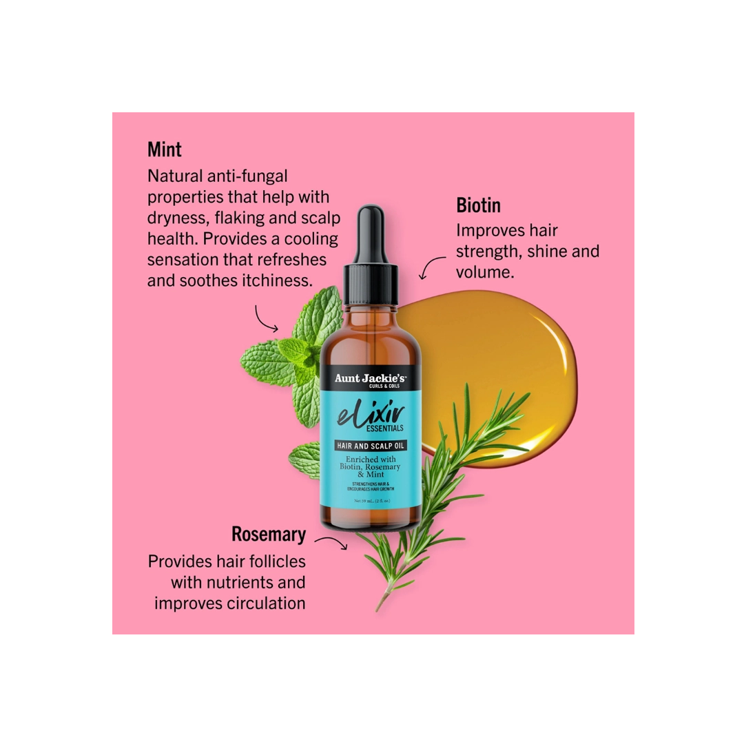 Aunt Jackie's Biotin, Rosemary & Mint Elixir Hair & Scalp Oil, 59ml