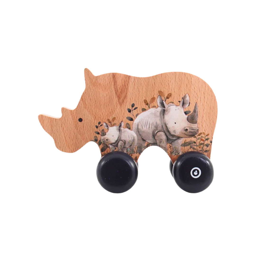 Grow Baby Wooden Push Toy, Rhino