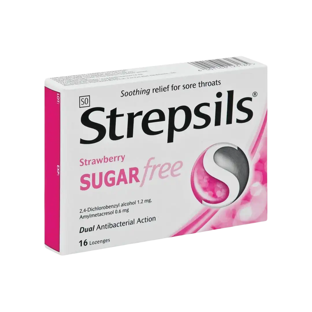 Strepsils Lozenges Strawberry Sugar Free, 16's