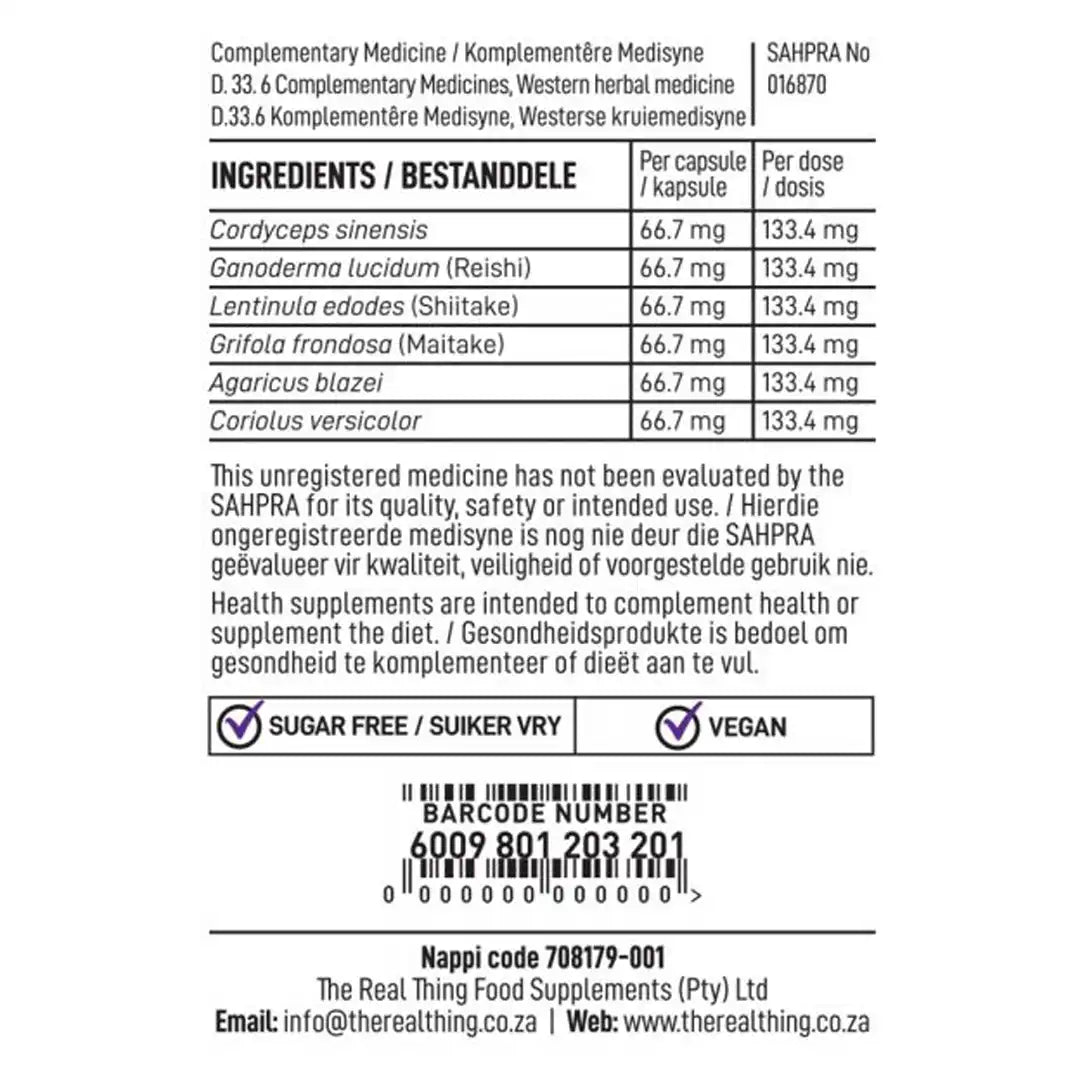 The Real Thing Medicinal Mushrooms Capsules, 60's