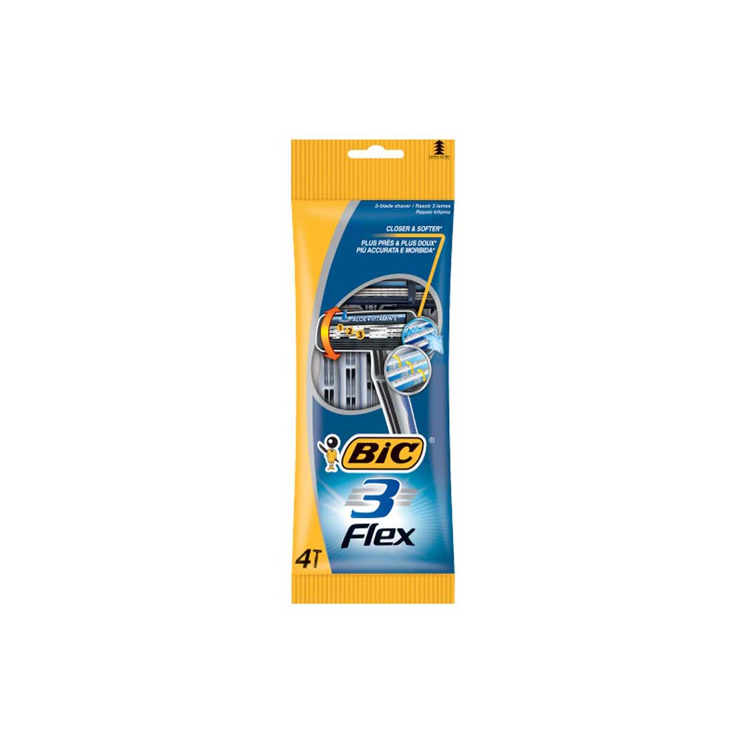 Bic Flex 3 Men's Disposable Razors Pouch, 4 Pack