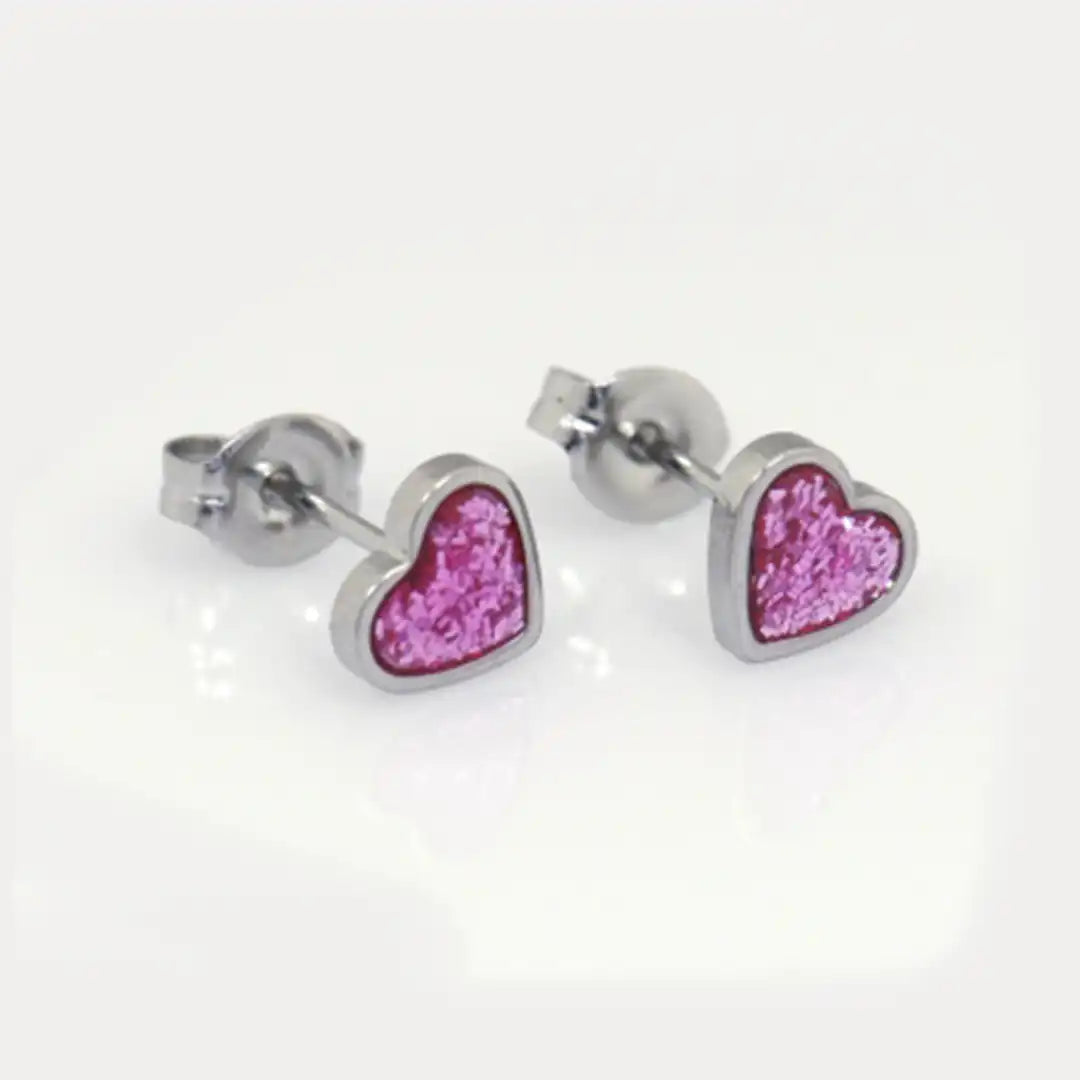 Studex Pink Glitter Heart Sterling Silver, 6mm
