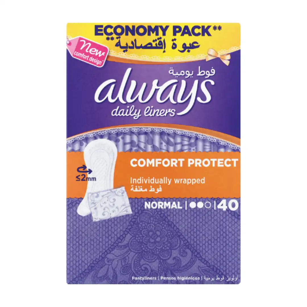 Always Comfort Protect Liners Unscented, 40's