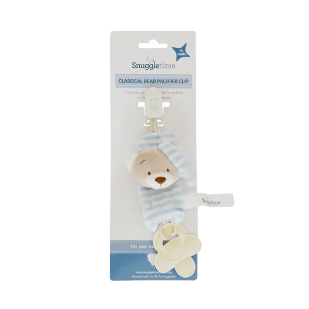 Snuggletime Class Bear Pacifier Clip Blue