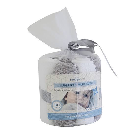 Snuggletime Supersoft Washcloths Grey, 12's