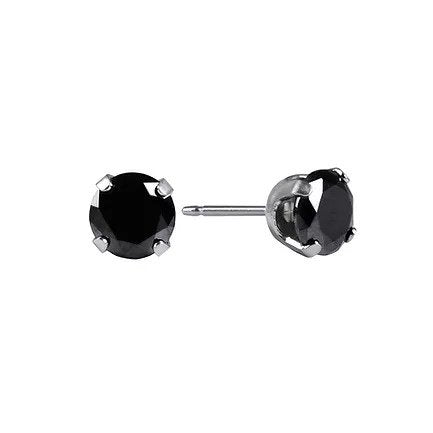 Studex 6mm Sterling Silver Black Cubic Zirconia