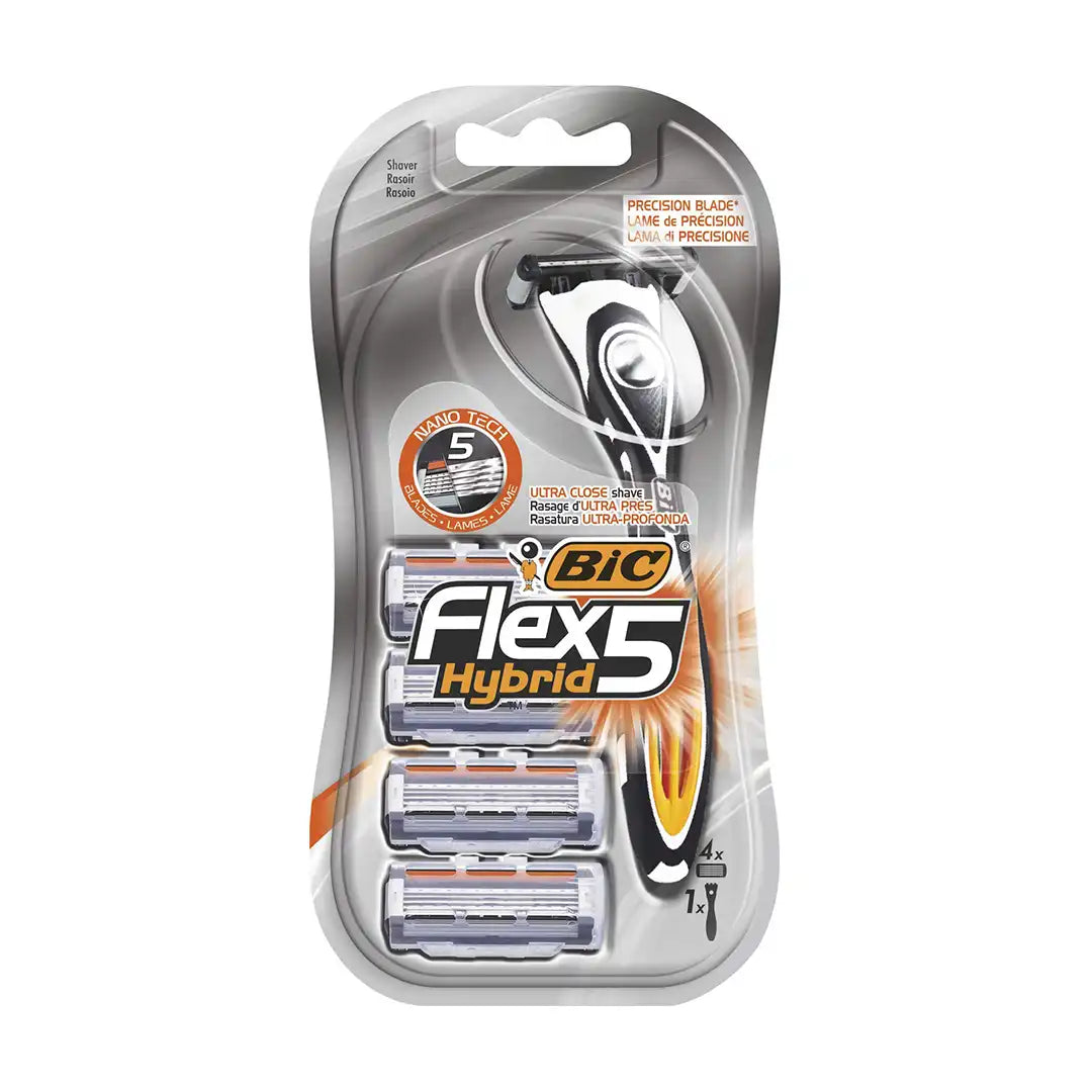 Bic Flex 5 Hybrid Men's Razors, 1 Handle + 4 Heads