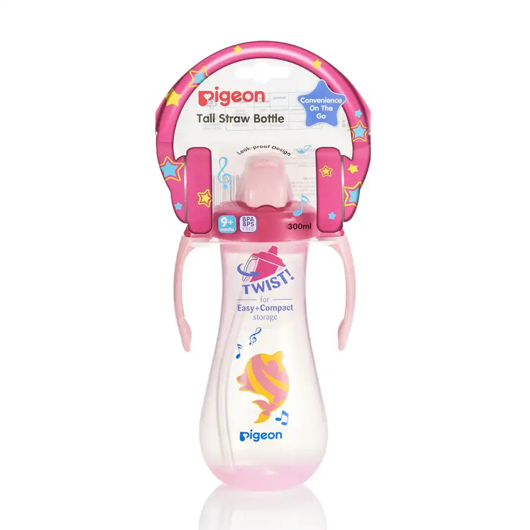 Pigeon Tall Straw Bottle Pink, 300ml