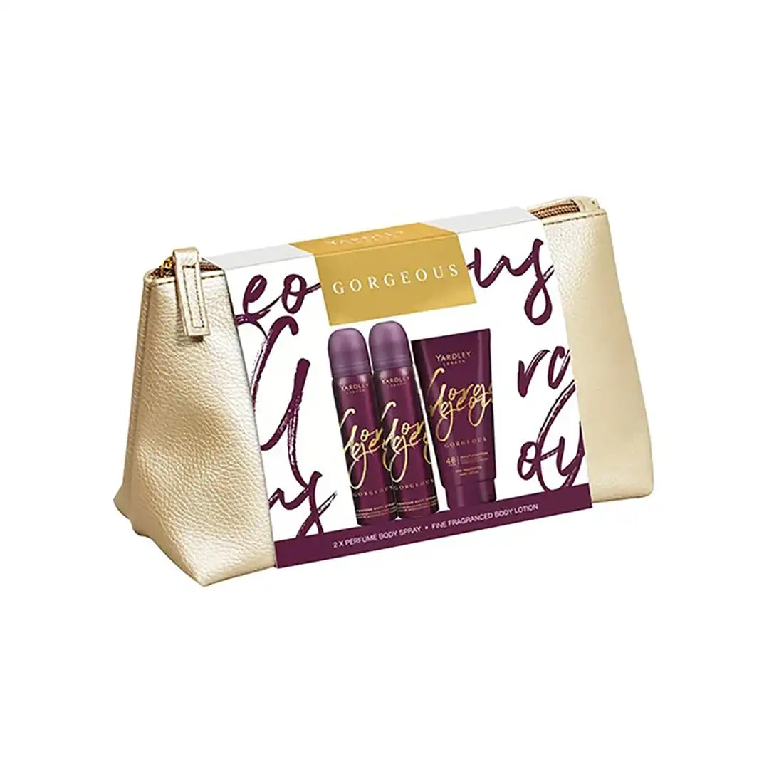 Yardley Gorgeous Body Spray 90ml + 90ml + Body Lotion 150ml + Cosmetic Bag, Gift Set