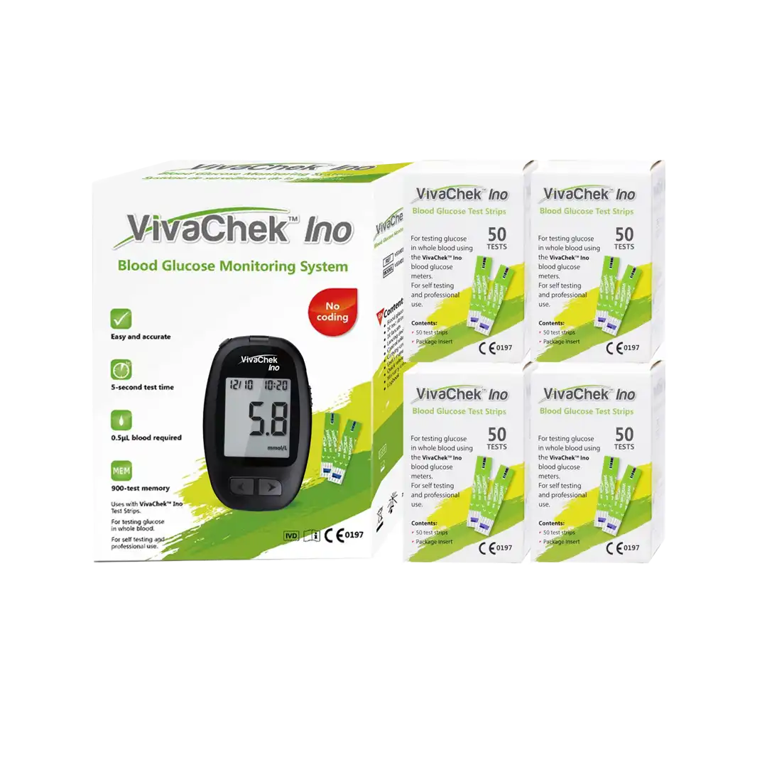 VivaChek Ino Meter + 4x50's Glucose Tests Strips