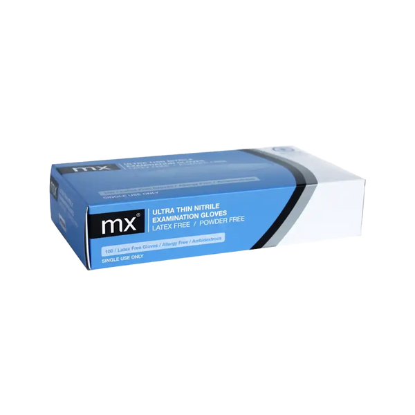 MX Ultra Thin Nitrile Gloves Powder Free Latex Free E4400, 100's Large