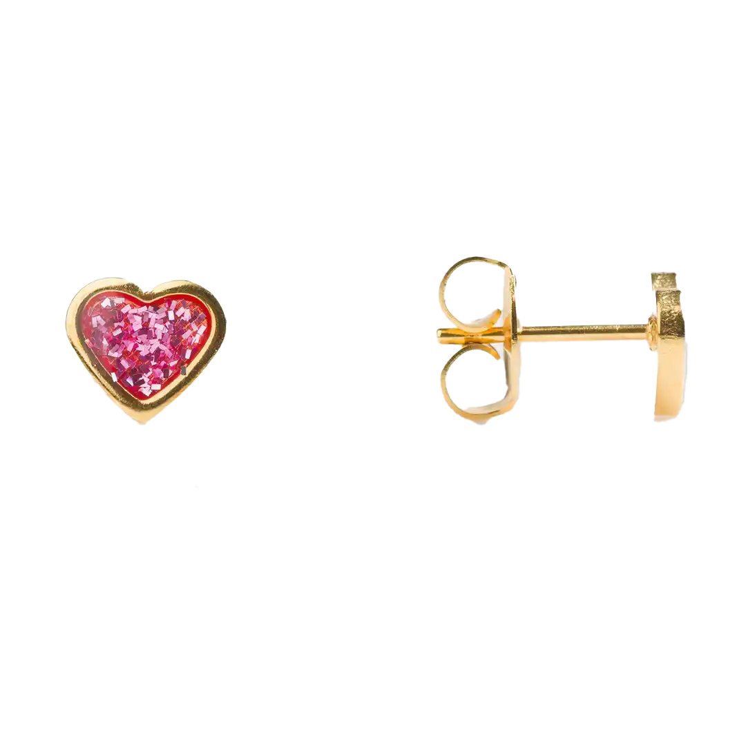 Studex Pink Glitter Heart Gold Plated