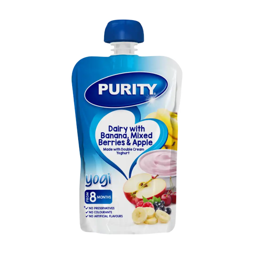 Purity Pouches Yogilicious Dairy with Banana, Mixed Berries & Apple, 110ml