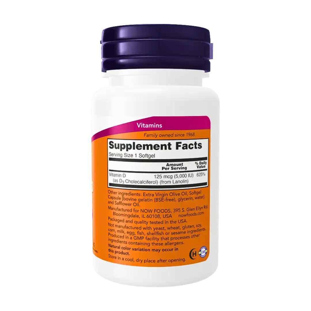 NOW Foods Vitamin D3 5000 IU Softgels, 120's