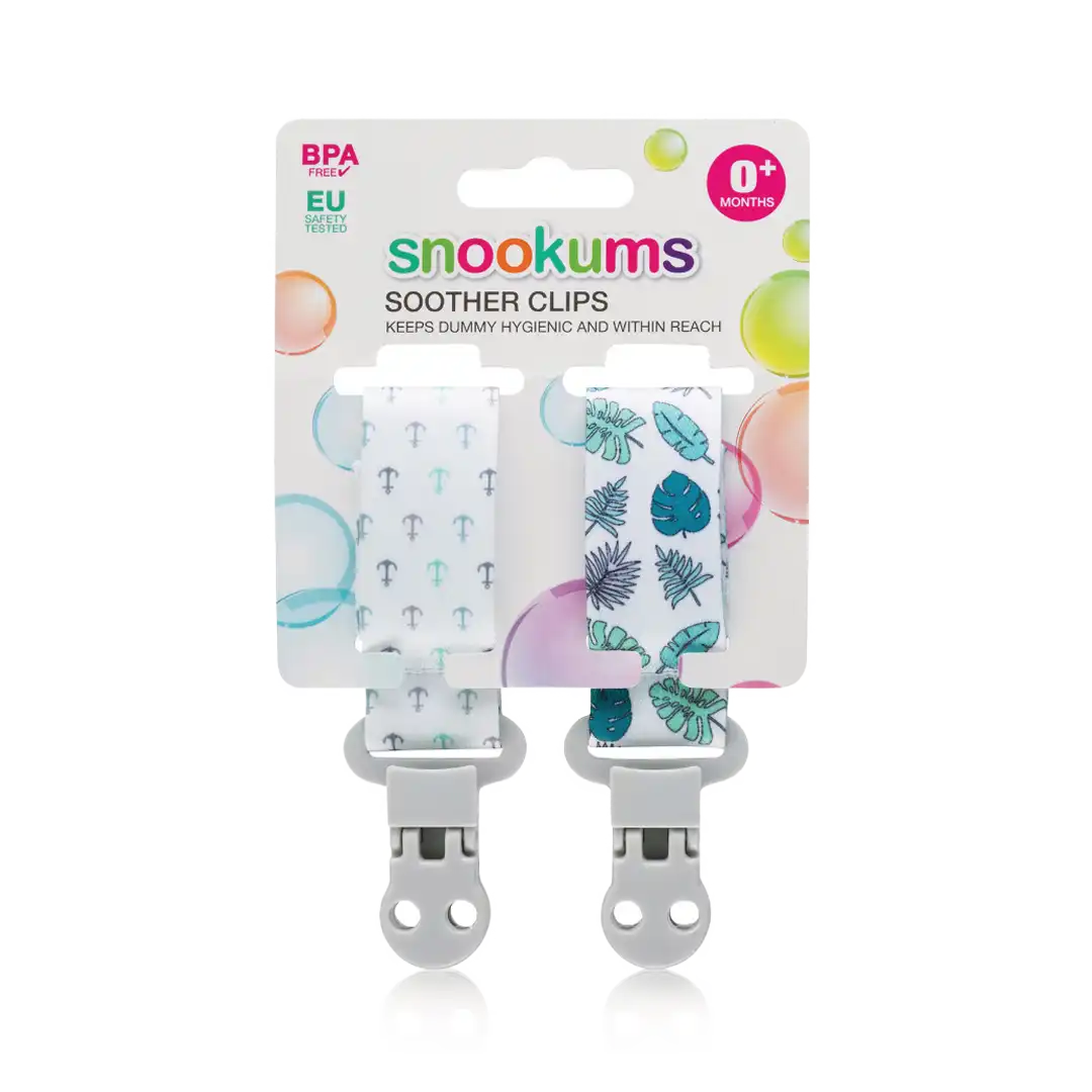 Snookums Baby Soother Clips 2 Pack Universal Dummy Leash, Leaf